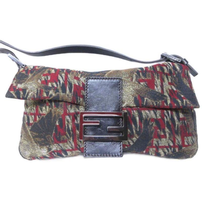 Fendi Mamma Bucket Shoulder Bag Bird Print Zucca Pattern Logo Leather Hawk