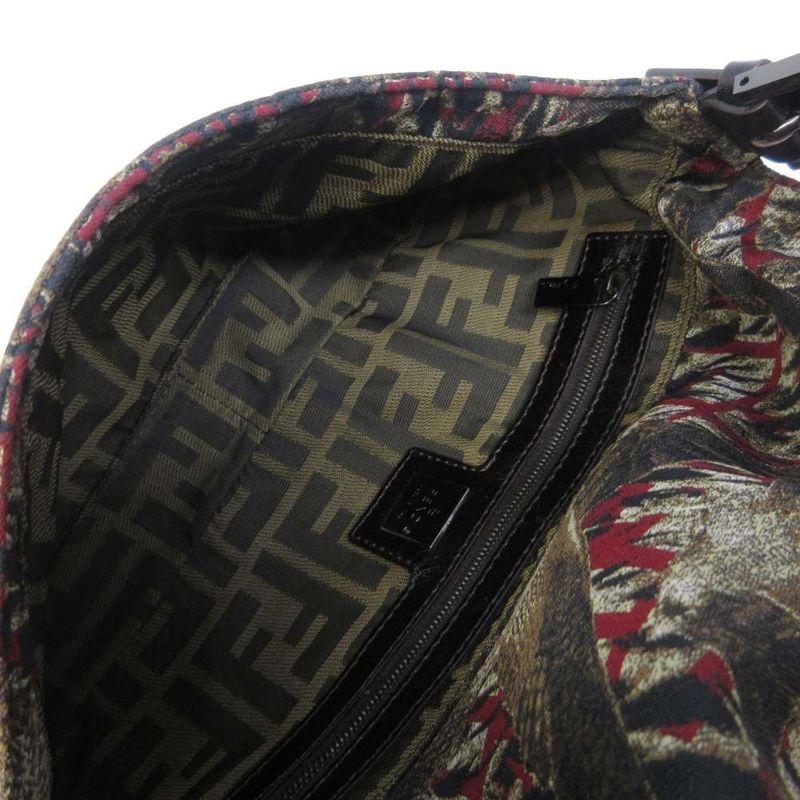 Fendi Mamma Bucket Shoulder Bag Bird Print Zucca Pattern Logo Leather Hawk