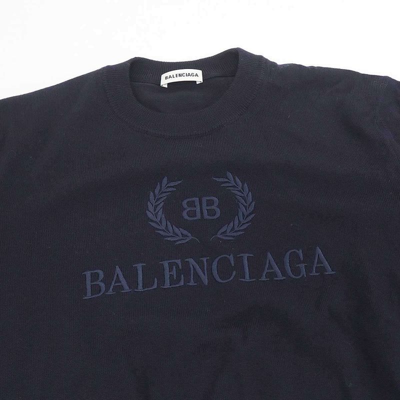 Balenciaga Embroidered Knit Sweater Navy XS