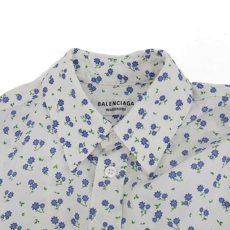 Balenciaga Flower Logo Jacquard Oversize Shirt White
