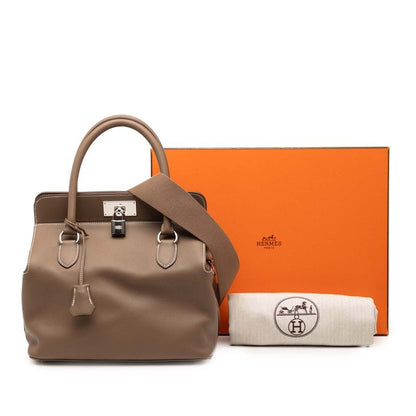 Hermes Toolbox 26 2-Way Shoulder Bag Etoupe Silver Voswift