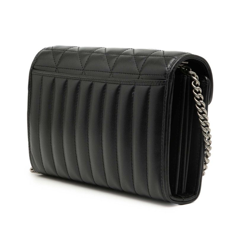 Gucci GG Marmont Chain Wallet Shoulder Bag Black Leather