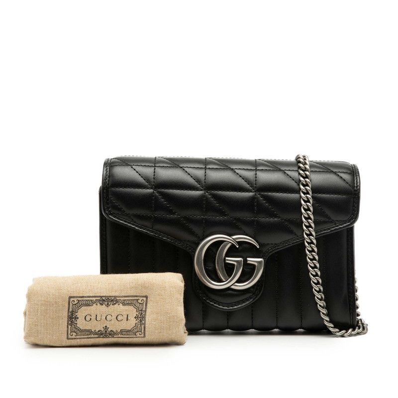 Gucci GG Marmont Chain Wallet Shoulder Bag Black Leather