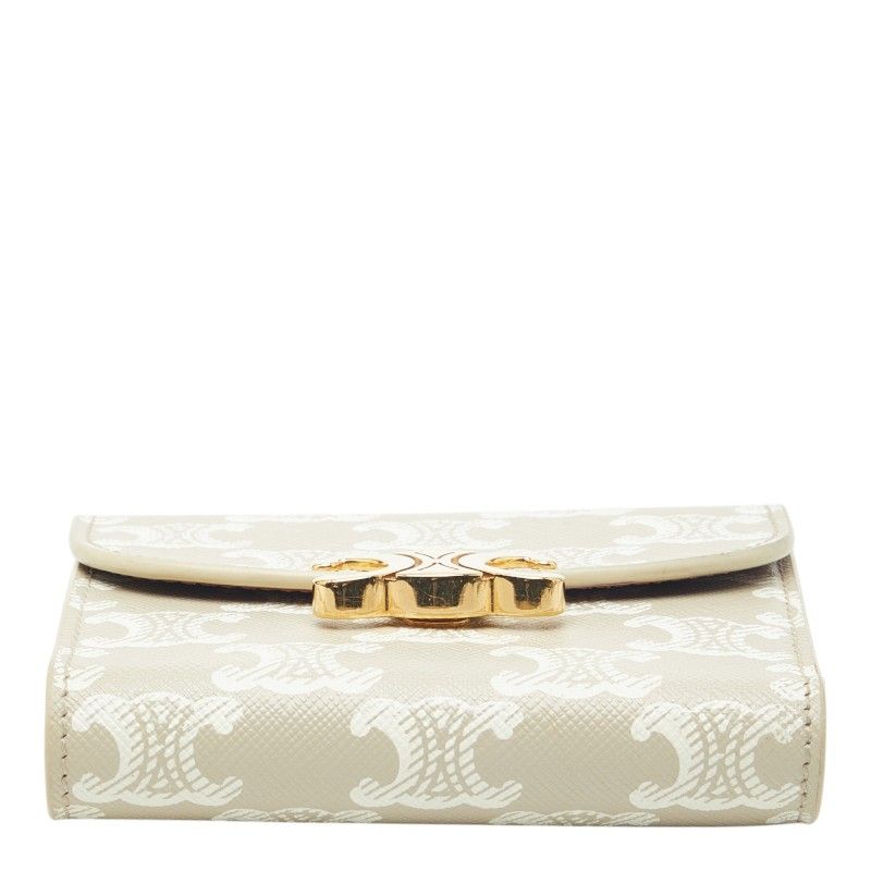 Celine Triomphe Small Flap Wallet Trifold Beige Ivory Leather