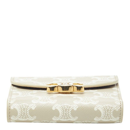 Celine Triomphe Small Flap Wallet Trifold Beige Ivory Leather