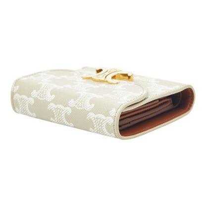 Celine Triomphe Small Flap Wallet Trifold Beige Ivory Leather