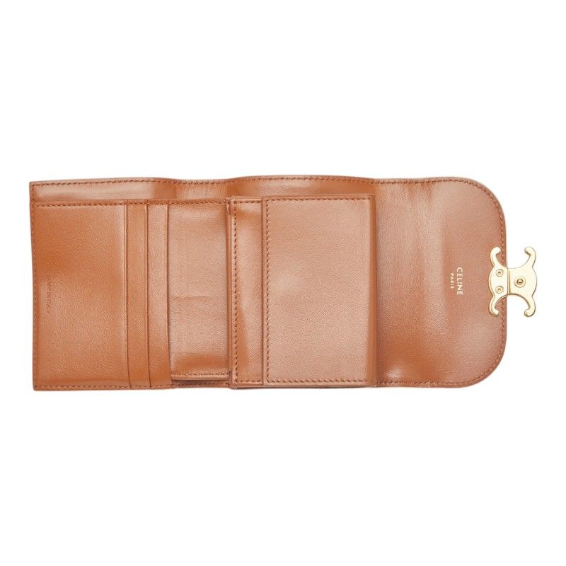 Celine Triomphe Small Flap Wallet Trifold Beige Ivory Leather