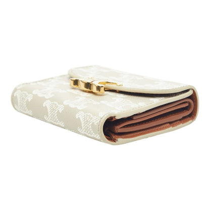 Celine Triomphe Small Flap Wallet Trifold Beige Ivory Leather