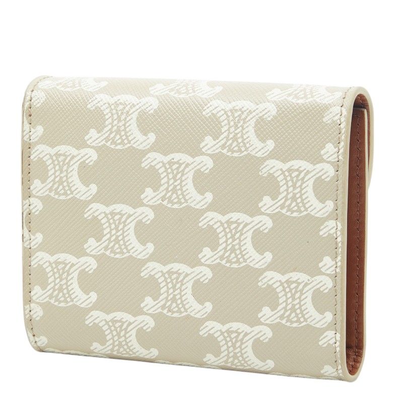 Celine Triomphe Small Flap Wallet Trifold Beige Ivory Leather