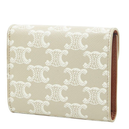 Celine Triomphe Small Flap Wallet Trifold Beige Ivory Leather