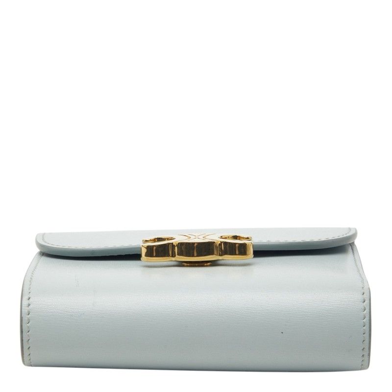 Celine Triomphe Small Flap Wallet Trifold Light Blue Leather