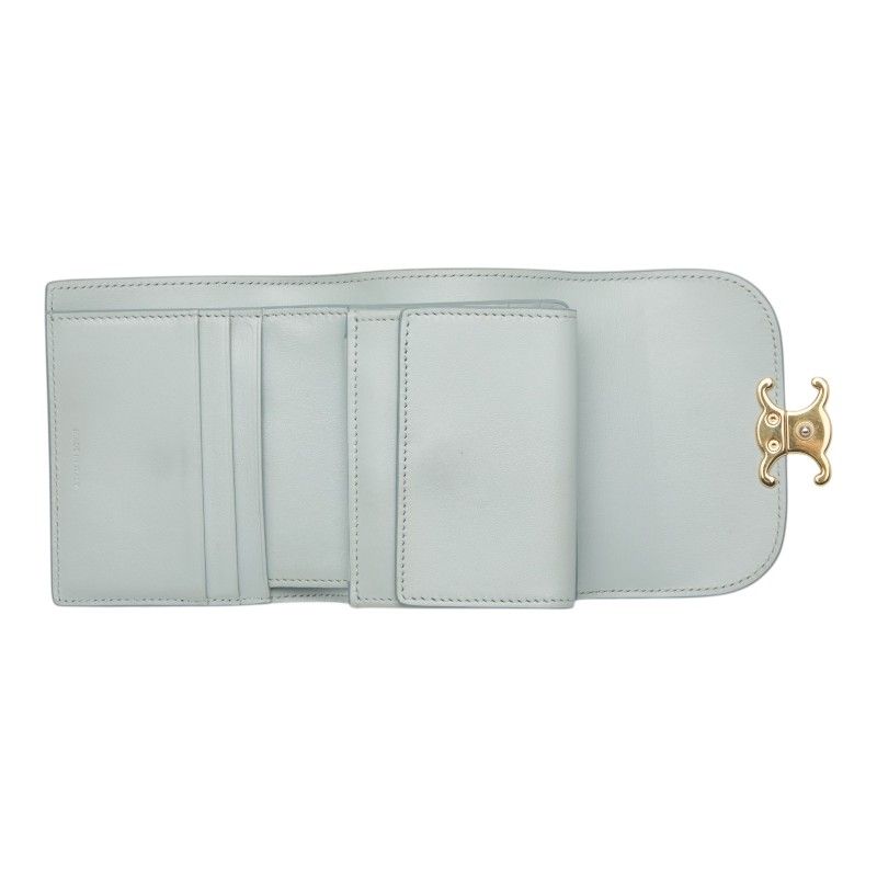 Celine Triomphe Small Flap Wallet Trifold Light Blue Leather