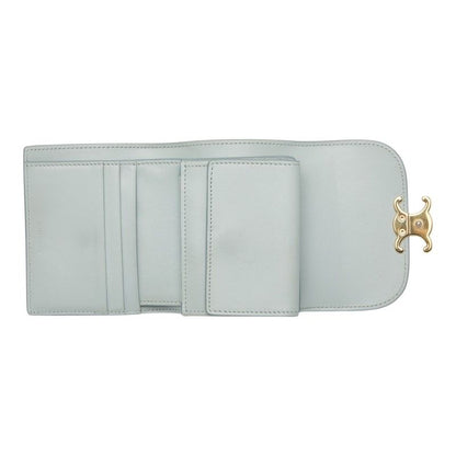 Celine Triomphe Small Flap Wallet Trifold Light Blue Leather