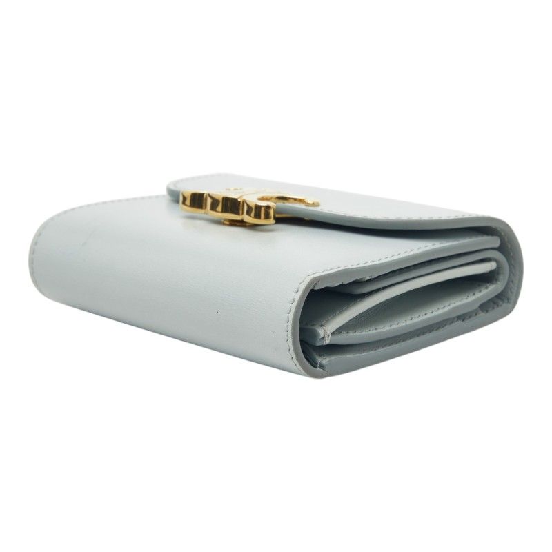 Celine Triomphe Small Flap Wallet Trifold Light Blue Leather