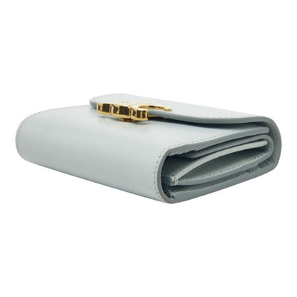 Celine Triomphe Small Flap Wallet Trifold Light Blue Leather