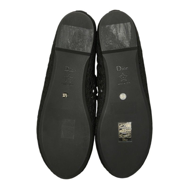 Dior Cdlogo Mesh Flat Ballet Shoes 37.5 Black Fabric