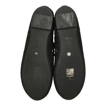 Dior Cdlogo Mesh Flat Ballet Shoes 37.5 Black Fabric