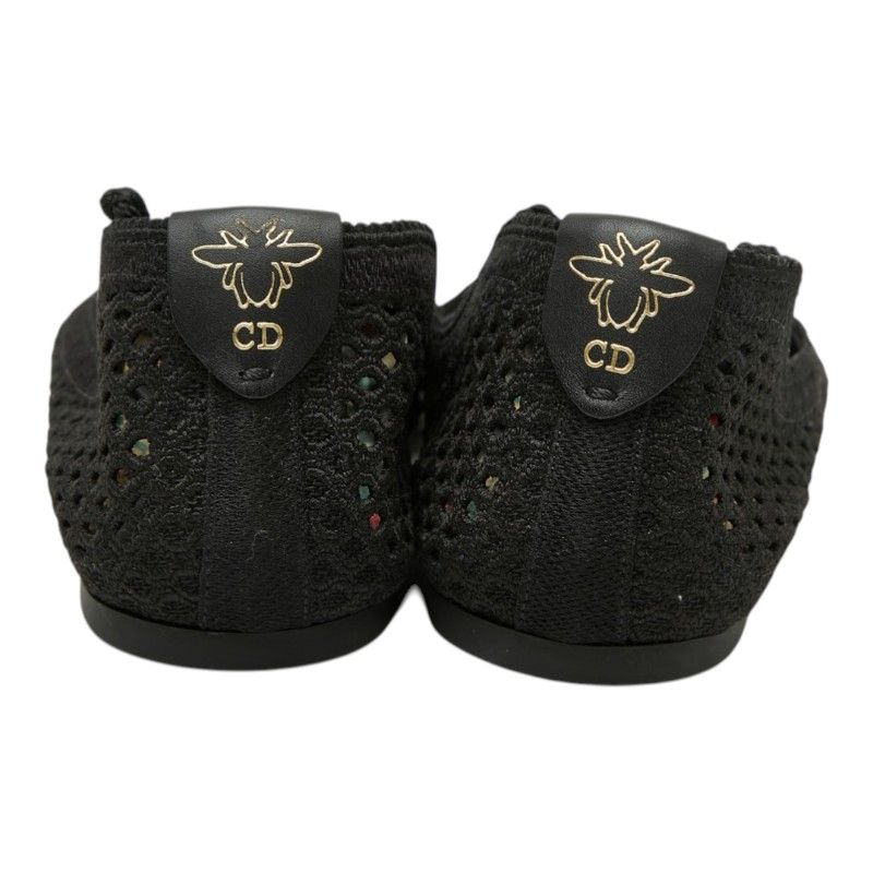 Dior Cdlogo Mesh Flat Ballet Shoes 37.5 Black Fabric