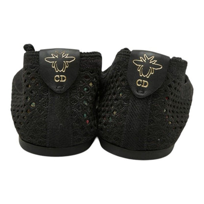 Dior Cdlogo Mesh Flat Ballet Shoes 37.5 Black Fabric