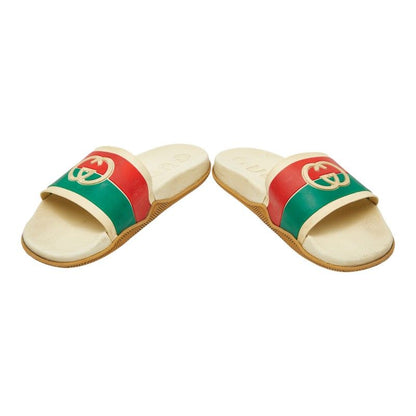 Gucci Interlocking Slide Sandals Shower Beige Green Red Rubber