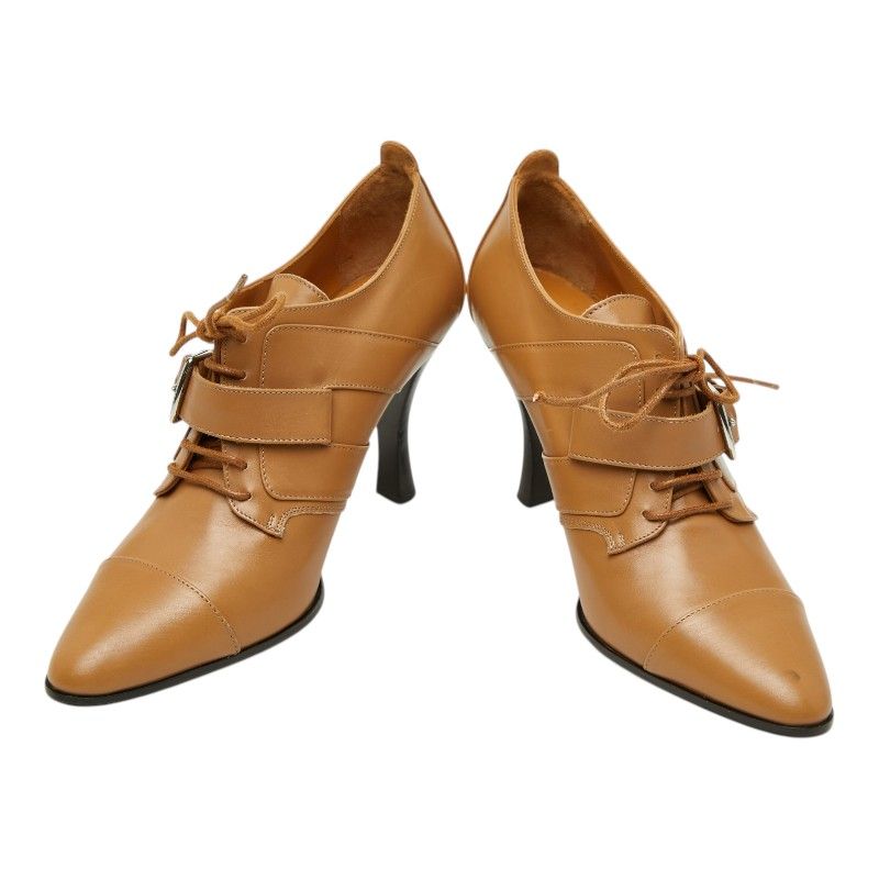 Hermes Strap Lace Up Ankle Bootie 35.5 Brown Leather Boot