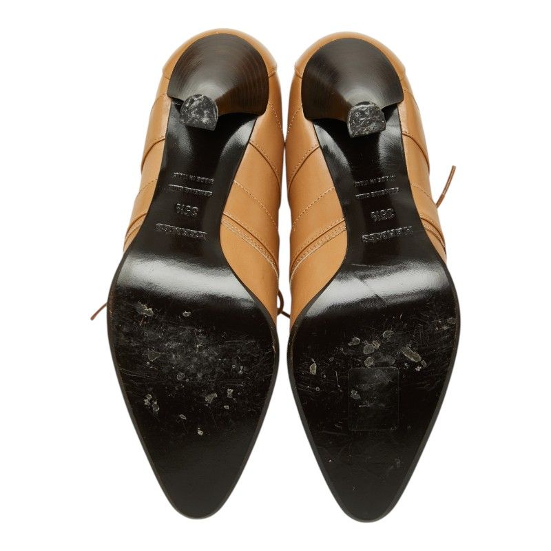Hermes Strap Lace Up Ankle Bootie 35.5 Brown Leather Boot