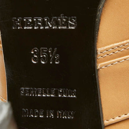 Hermes Strap Lace Up Ankle Bootie 35.5 Brown Leather Boot