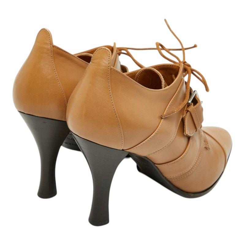 Hermes Strap Lace Up Ankle Bootie 35.5 Brown Leather Boot