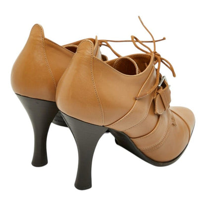 Hermes Strap Lace Up Ankle Bootie 35.5 Brown Leather Boot