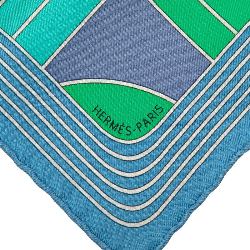 Hermes Carre 45 Petit Sport Sports Scarf Blue Multicolor Silk