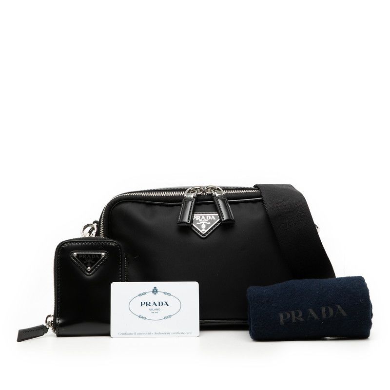Prada Triangle Logo Re-Nylon Shoulder Bag Black Nylon Patent