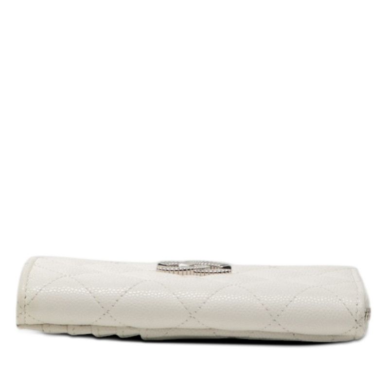 Chanel CC Logo Quilted Card Case Coin Fragment White Caviar Leather
