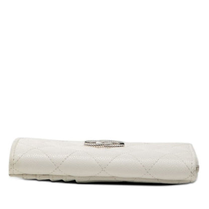 Chanel CC Logo Quilted Card Case Coin Fragment White Caviar Leather