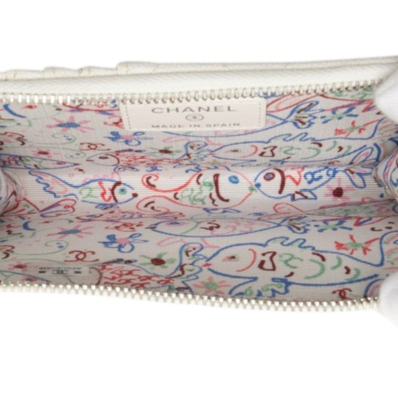 Chanel CC Logo Quilted Card Case Coin Fragment White Caviar Leather