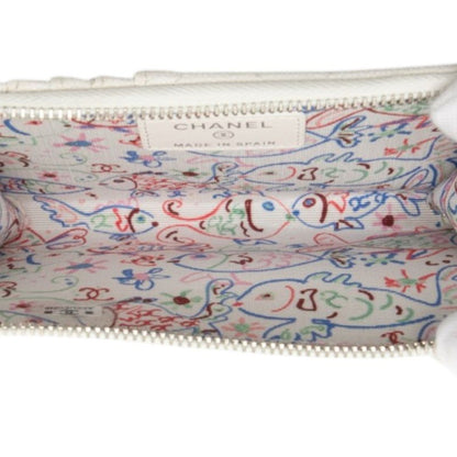 Chanel CC Logo Quilted Card Case Coin Fragment White Caviar Leather