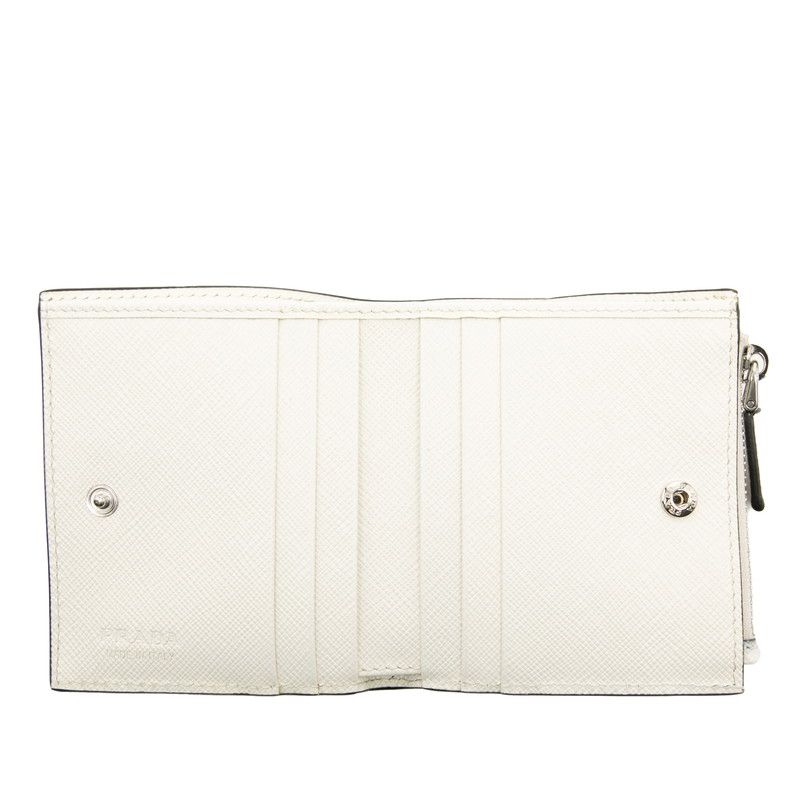 Prada Triangle Logo Bifold Wallet Compact White Saffiano Leather