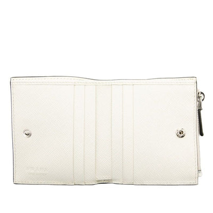 Prada Triangle Logo Bifold Wallet Compact White Saffiano Leather