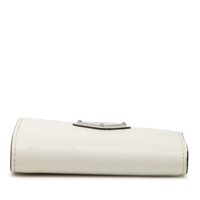 Prada Triangle Logo Bifold Wallet Compact White Saffiano Leather