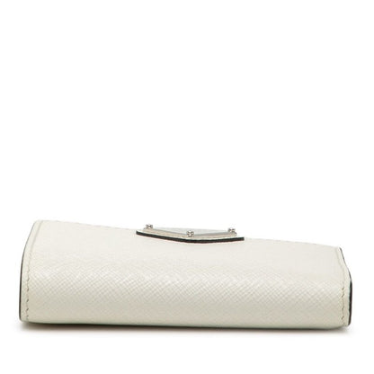 Prada Triangle Logo Bifold Wallet Compact White Saffiano Leather