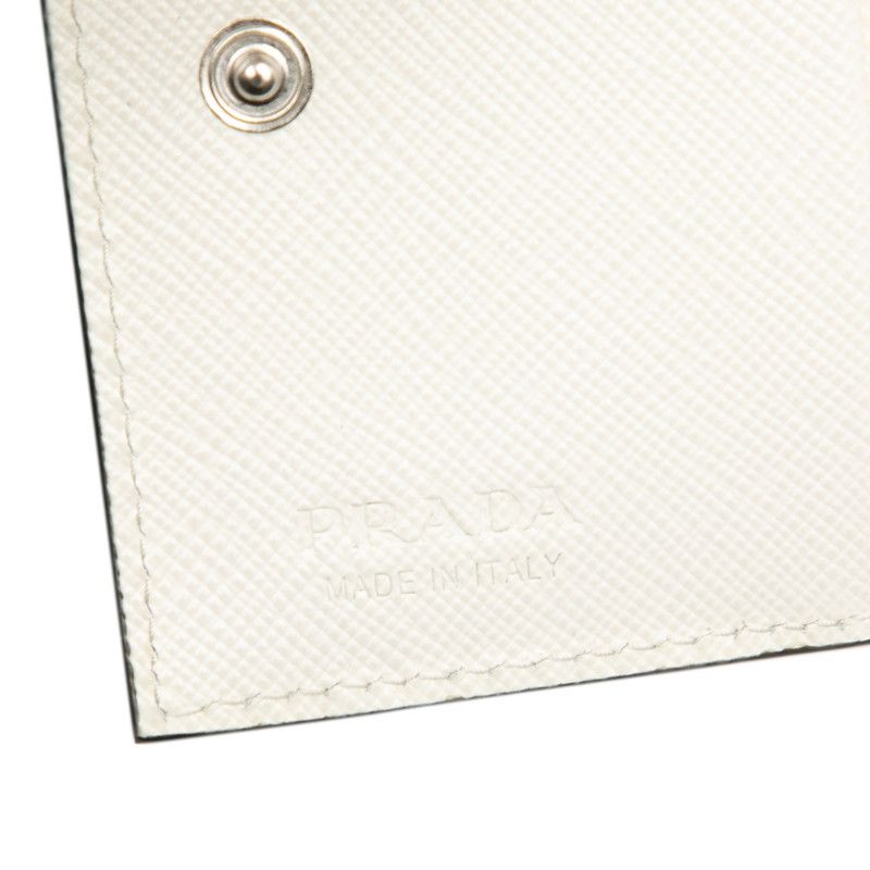 Prada Triangle Logo Bifold Wallet Compact White Saffiano Leather