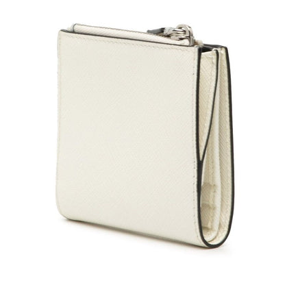 Prada Triangle Logo Bifold Wallet Compact White Saffiano Leather
