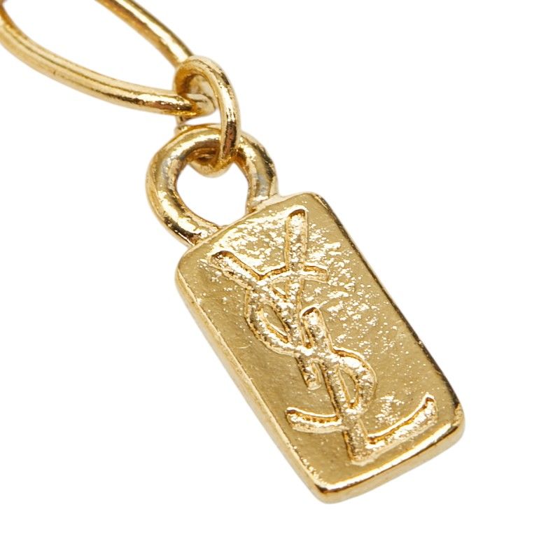 Saint Laurent Logo Open Drop Pendant Necklace Gold Plated Line Stone