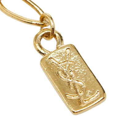 Saint Laurent Logo Open Drop Pendant Necklace Gold Plated Line Stone