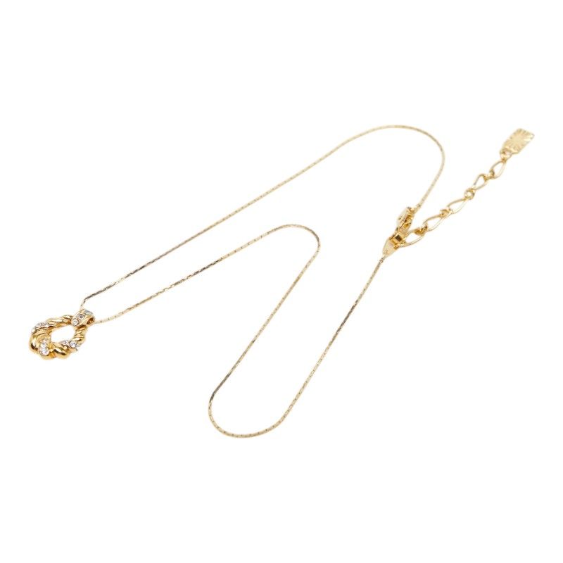 Saint Laurent Logo Open Drop Pendant Necklace Gold Plated Line Stone