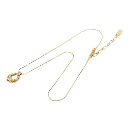Saint Laurent Logo Open Drop Pendant Necklace Gold Plated Line Stone