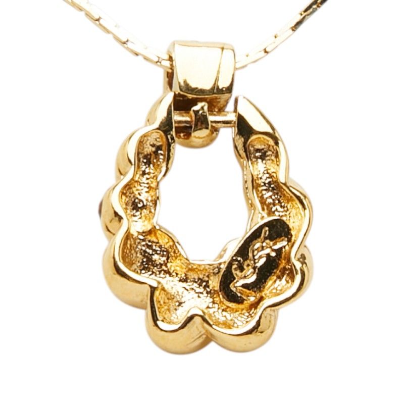 Saint Laurent Logo Open Drop Pendant Necklace Gold Plated Line Stone