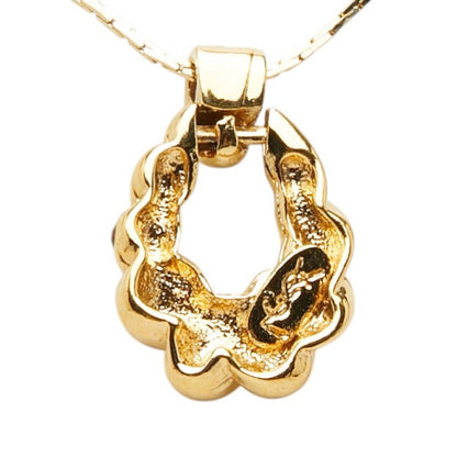 Saint Laurent Logo Open Drop Pendant Necklace Gold Plated Line Stone