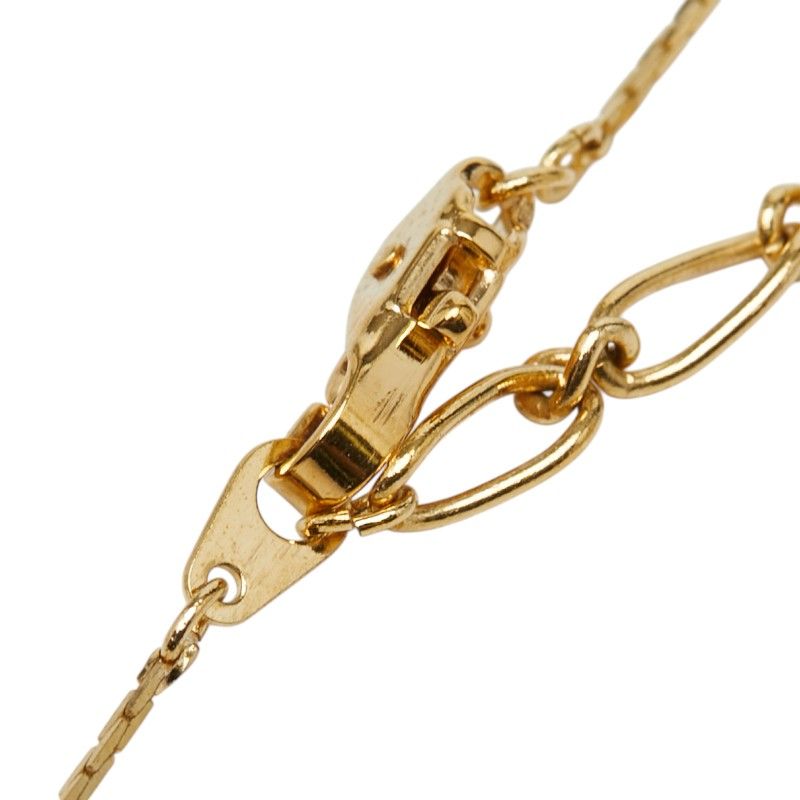Saint Laurent Logo Open Drop Pendant Necklace Gold Plated Line Stone