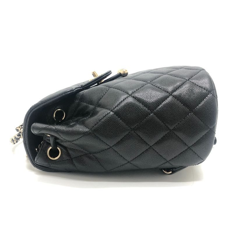 Chanel Backpack Quilted CC Logo Caviar Leather Black