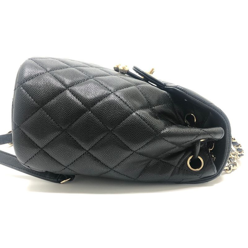 Chanel Backpack Quilted CC Logo Caviar Leather Black